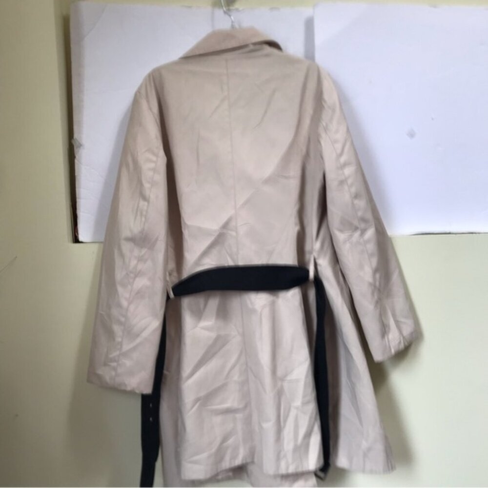 Betsey Johnson Ruffle Trench Lightweight Double Breasted Coat Cotton Tan Belt L - Picture 4 of 15